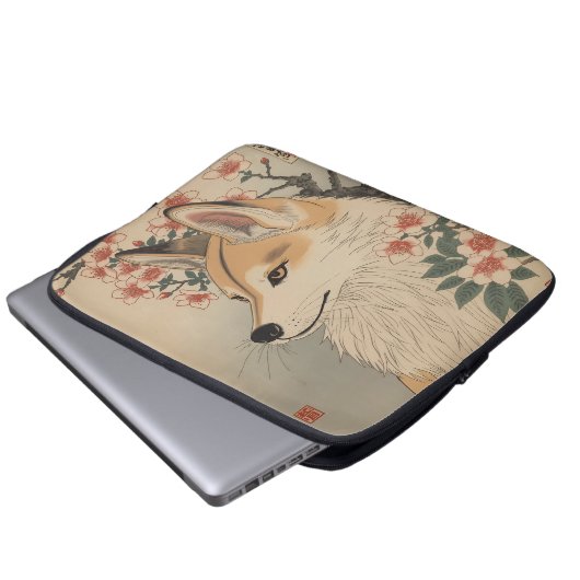 Kitsune & kersenbloesem laptop sleeve (Voorkant onderkant)