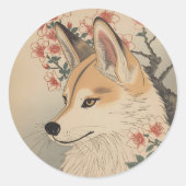 Kitsune & kersenbloesem ronde sticker (Voorkant)