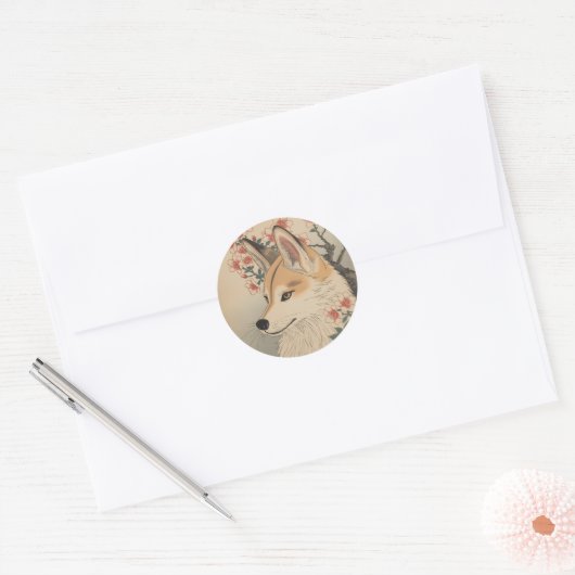 Kitsune & kersenbloesem ronde sticker (Envelop)