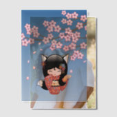 Kitsune Kokeshi Doll Black Fox Geisha Blue Insert Vellum Uitnodigingen (Offset (Koppel))