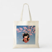 Kitsune Kokeshi Doll - Black Fox Geisha Girl 2 Tote Bag (Achterkant)