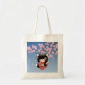 Kitsune Kokeshi Doll - Black Fox Geisha Girl 2 Tote Bag (Voorkant)
