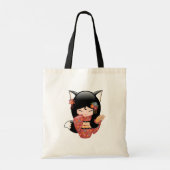 Kitsune Kokeshi Doll - Black Fox Geisha Girl 2 Tote Bag (Achterkant)