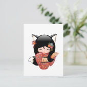 Kitsune Kokeshi Doll - Black Fox Geisha Girl Briefkaart (Staand voorkant)