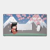 Kitsune Kokeshi Doll - Black Fox Geisha Girl Bureaumat (Keyboard & Muis)