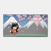 Kitsune Kokeshi Doll - Black Fox Geisha Girl Bureaumat (Voorkant)