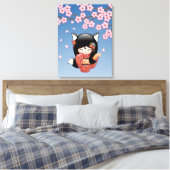 Kitsune Kokeshi Doll - Black Fox Geisha Girl Canvas Afdruk (Insitu (Slaapkamer))