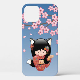 Kitsune Kokeshi Doll - Black Fox Geisha Girl Case-Mate iPhone Case