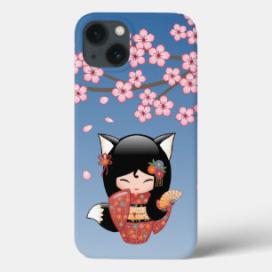 Kitsune Kokeshi Doll - Black Fox Geisha Girl Case-Mate iPhone Case