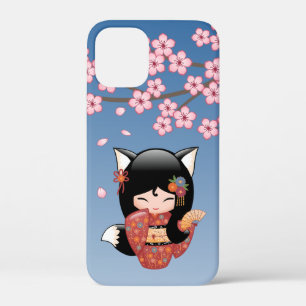 Kitsune Kokeshi Doll - Black Fox Geisha Girl Case-Mate iPhone Case