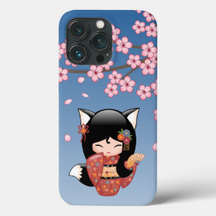 Kitsune Kokeshi Doll - Black Fox Geisha Girl Case-Mate iPhone Case