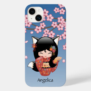 Kitsune Kokeshi Doll - Black Fox Geisha Girl Case-Mate iPhone 14 Plus Hoesje