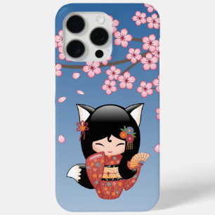 Kitsune Kokeshi Doll - Black Fox Geisha Girl iPhone 15 Pro Max Hoesje