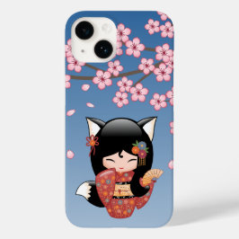 Kitsune Kokeshi Doll - Black Fox Geisha Girl Case-Mate iPhone 14 Hoesje