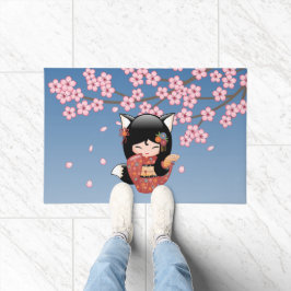 Kitsune Kokeshi Doll - Black Fox Geisha Girl Deurmat