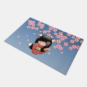 Kitsune Kokeshi Doll - Black Fox Geisha Girl Deurmat (Schuin)