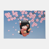 Kitsune Kokeshi Doll - Black Fox Geisha Girl Deurmat (Voorkant)