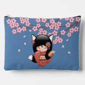 Kitsune Kokeshi Doll - Black Fox Geisha Girl Etui (Voorkant)