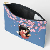 Kitsune Kokeshi Doll - Black Fox Geisha Girl Etui (Open)