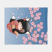 Kitsune Kokeshi Doll - Black Fox Geisha Girl Fleece Deken (Voorkant (Horizontaal))