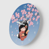 Kitsune Kokeshi Doll - Black Fox Geisha Girl Grote Klok (Hoek)