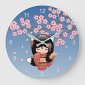 Kitsune Kokeshi Doll - Black Fox Geisha Girl Grote Klok (Voorkant)