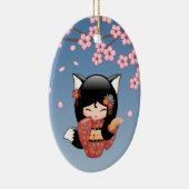 Kitsune Kokeshi Doll - Black Fox Geisha Girl Keramisch Ornament (Rechts)