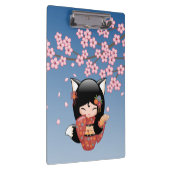 Kitsune Kokeshi Doll - Black Fox Geisha Girl Klembord (Rechts)