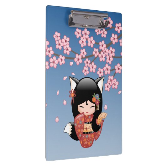 Kitsune Kokeshi Doll - Black Fox Geisha Girl Klembord (Rechts)