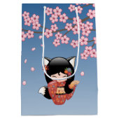 Kitsune Kokeshi Doll - Black Fox Geisha Girl Medium Cadeauzakje (Achterkant)