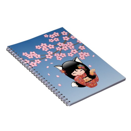 Kitsune Kokeshi Doll - Black Fox Geisha Girl Notitieboek (Rechterzijde)