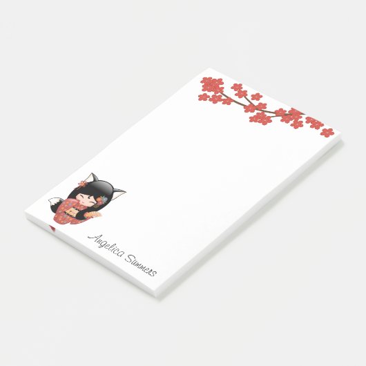 Kitsune Kokeshi Doll - Black Fox Geisha Girl Post-it® Notes (Schuin)