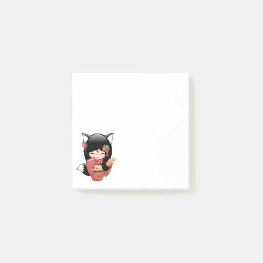 Kitsune Kokeshi Doll - Black Fox Geisha Girl Post-it® Notes (Voorkant)