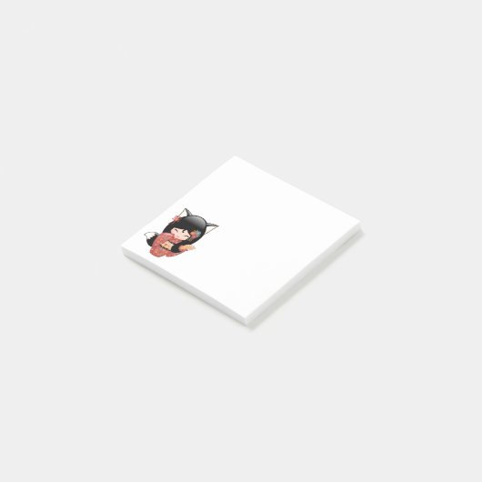 Kitsune Kokeshi Doll - Black Fox Geisha Girl Post-it® Notes (Schuin)