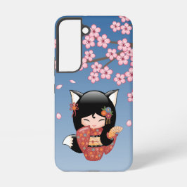 Kitsune Kokeshi Doll - Black Fox Geisha Girl Samsung Galaxy Hoesje