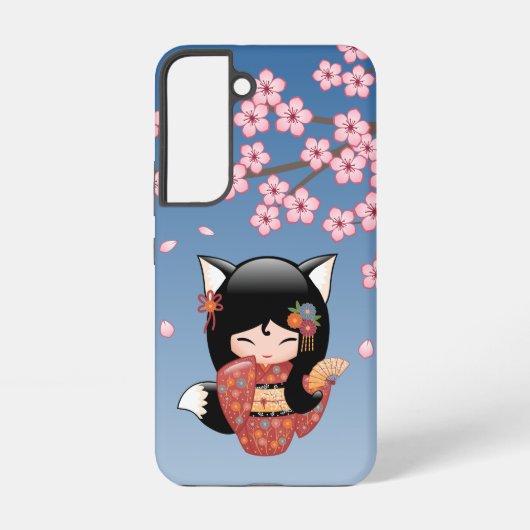 Kitsune Kokeshi Doll - Black Fox Geisha Girl Samsung Galaxy Hoesje (Achterkant)