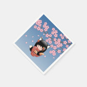 Kitsune Kokeshi Doll - Black Fox Geisha Girl Servet (Hoek)