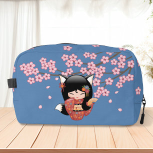 Kitsune Kokeshi Doll - Black Fox Geisha Girl Toilettasje