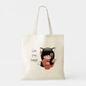 Kitsune Kokeshi Doll - Black Fox Geisha Girl Tote Bag (Achterkant)