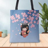 Kitsune Kokeshi Doll - Black Fox Geisha Girl Tote Bag