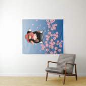 Kitsune Kokeshi Doll - Black Fox Geisha Girl Wandkleed (In Situ (horizontaal))