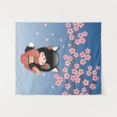 Kitsune Kokeshi Doll - Black Fox Geisha Girl Wandkleed (Voorkant (horizontaal))