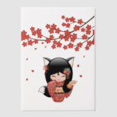 Kitsune Kokeshi Doll Black Fox Geisha Red Insert Vellum Uitnodigingen (Voorkant)