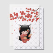 Kitsune Kokeshi Doll Black Fox Geisha Red Insert Vellum Uitnodigingen (Offset (Uitnodiging))