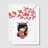 Kitsune Kokeshi Doll Black Fox Geisha Red Insert Vellum Uitnodigingen (Offset)