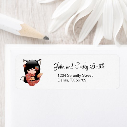 Kitsune Kokeshi Doll - Black Fox Girl Etiket (Insitu)