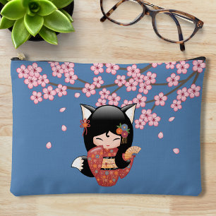 Kitsune Kokeshi-pop - Zwarte Vossen Geisha Meisje Etui
