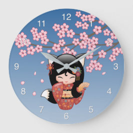 Kitsune Kokeshi Pop - Zwarte Vossen Geisha Meisje Grote Klok