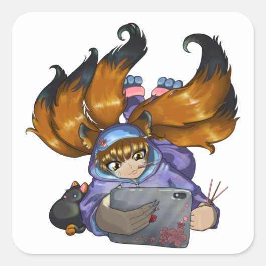 Kitsune Life Vierkante Sticker (Voorkant)