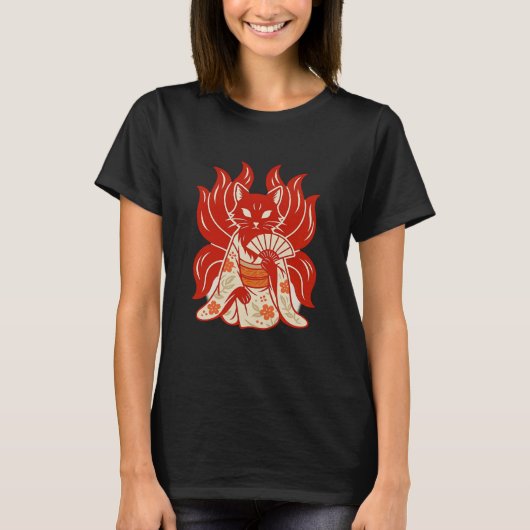 Kitsune Majesty: Nine Tails in Kimono T-shirt (Voorkant)